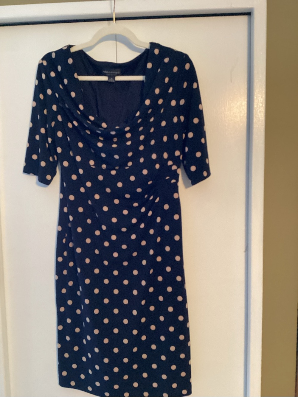 connected apparel Navy Dress with Cream Polka Dots